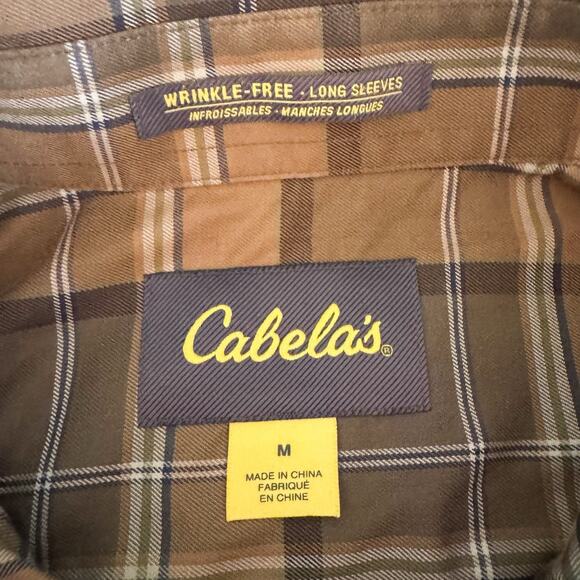 Cabela's Button Down Mens MEDIUM Long Sleeve Brown Plaid. Fall. Neutral - Picture 3 of 5